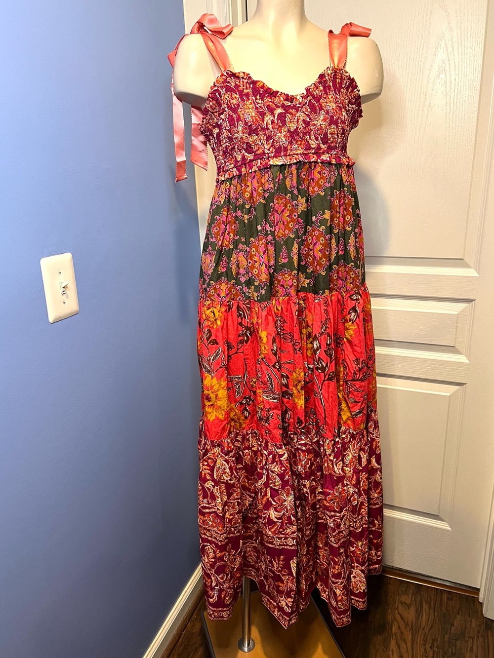 Free People Bluebell Multicolor Floral Tiered Maxi Dress size M New with Tags